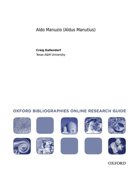 Cover image for book Aldo Manuzio (Aldus Manutius): Oxford Bibliographies Online Research Guide