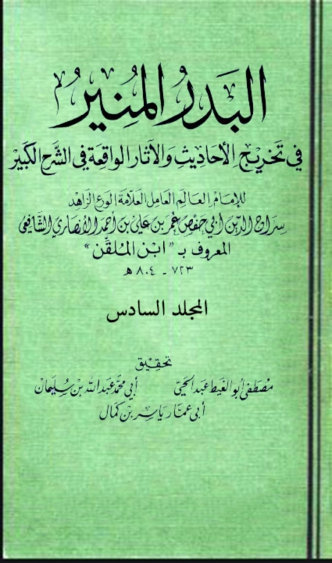 Cover image for book البدر المنير في تخريج الاحاديث والاثار الواقعة في الشرح الكبير المجلد السادس