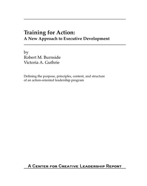 Cover image for book Training for Action: A New Approach to Executive Development