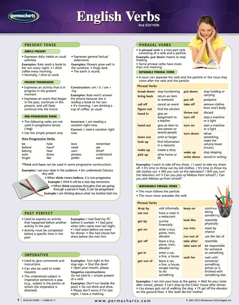 Cover image for book English Verbs Chart Language Quick Reference Guide