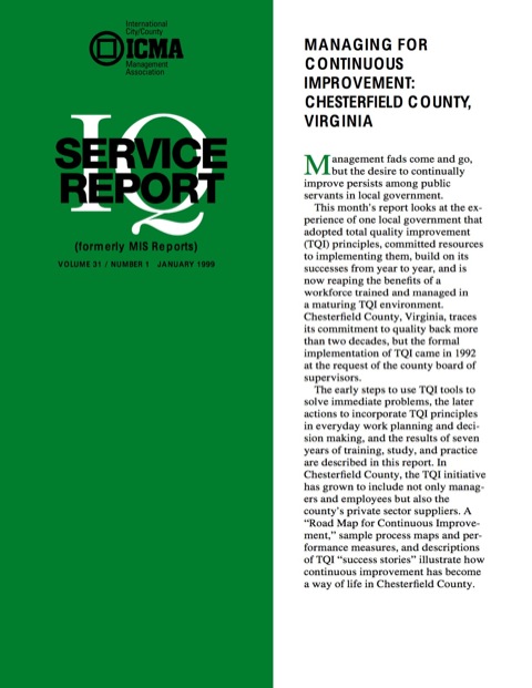 Cover image for book Managing for Continuous Improvement: Chesterfield County, Virginia