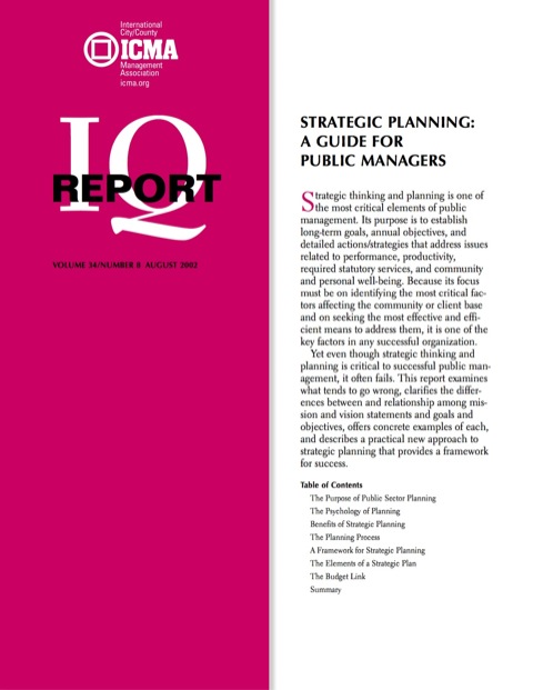 Cover image for book Strategic Planning: A Guide for Public Managers