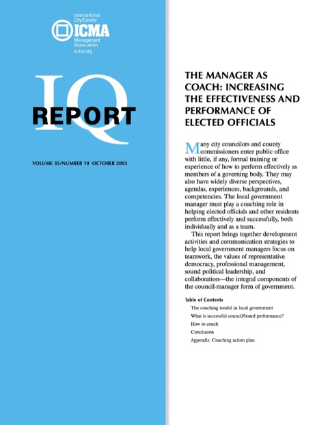 Cover image for book The Manager As Coach: Increasing the Effectiveness and Performance of Elected Officials