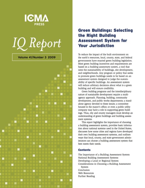 Cover image for book Green Buildings: Selecting the Right Building Assessment System for Your Jurisdiction