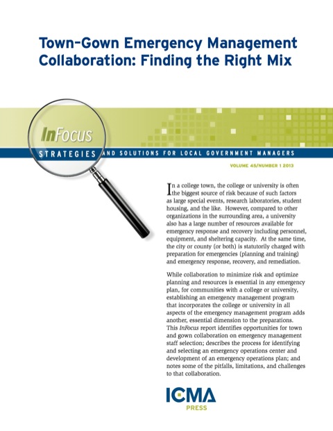 Cover image for book Town–Gown Emergency Management Collaboration: Finding the Right Mix