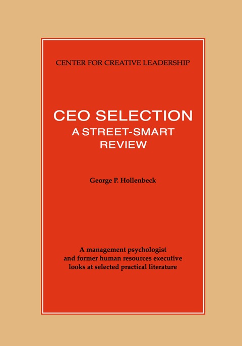 Cover image for book CEO Selection: A Street-Smart Review