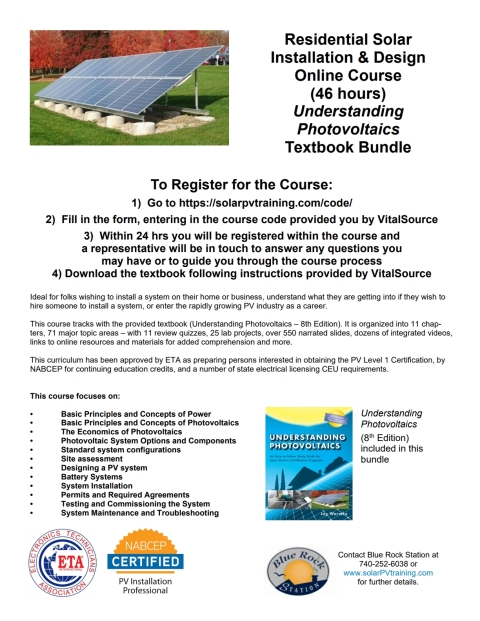 Cover image for book Residential Solar Installation & Design Online Course with Understanding Photovoltaics textbook (bundle)