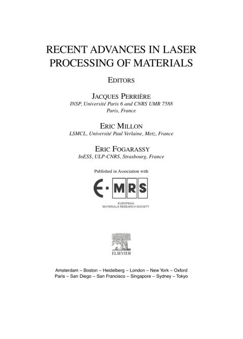 Cover image for book Recent Advances in Laser Processing of Materials