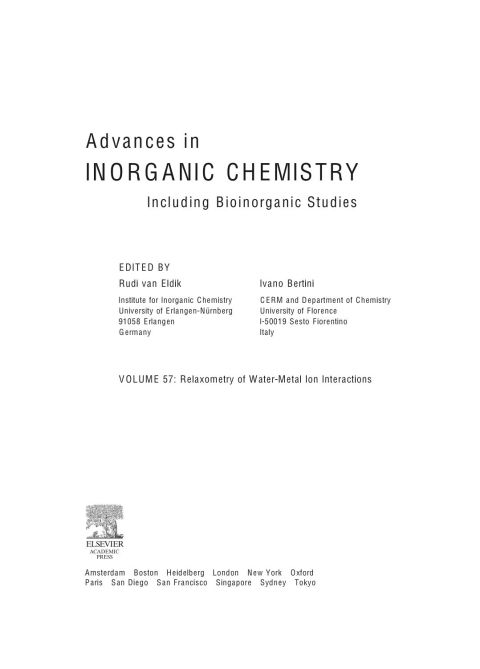 Cover image for book Advances in Inorganic Chemistry: Relaxometry of water-metal ion interactions