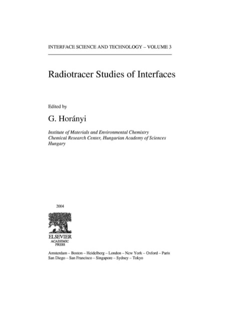 Cover image for book Radiotracer Studies of Interfaces