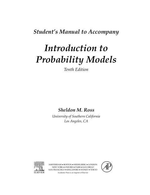 Cover image for book Introduction to Probability Models, Student Solutions Manual: Introduction to Probability Models