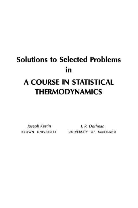Cover image for book Solutions to Selected Problems in A Course in Statistical Thermodynamics