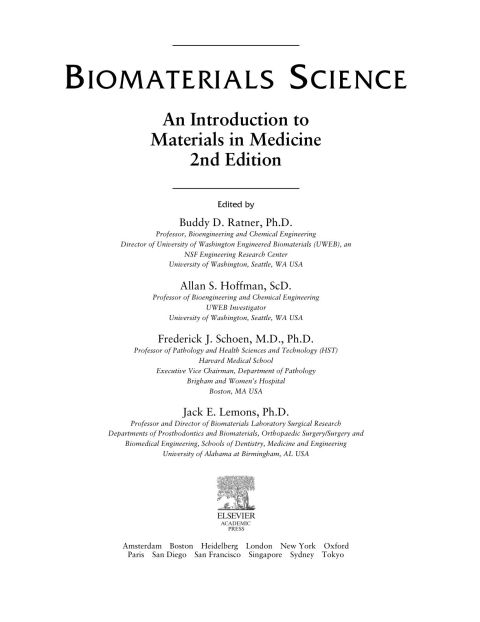 [1825 days] Biomaterials Science: An Introduction to Materials in Medicine