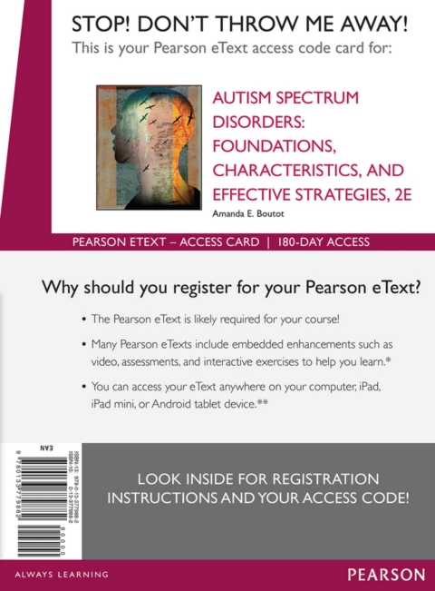 Cover image for book Autism Spectrum Disorders: Foundations, Characteristics, and Effective Strategies -- Pearson eText