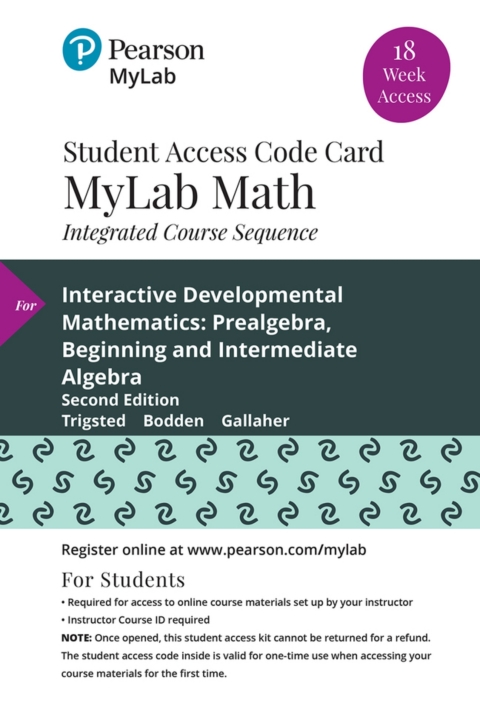 Cover image for book MyLab Math Access Code (up to 18-weeks) for Interactive Developmental Mathematics: Prealgebra, Beginning and Intermediate Algebra