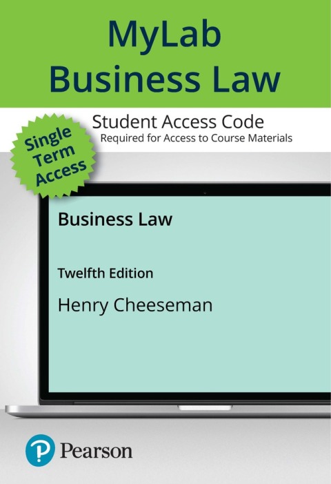 Cover image for book MyLab Business Law with Pearson eText Access Code for Cheeseman's Business Law