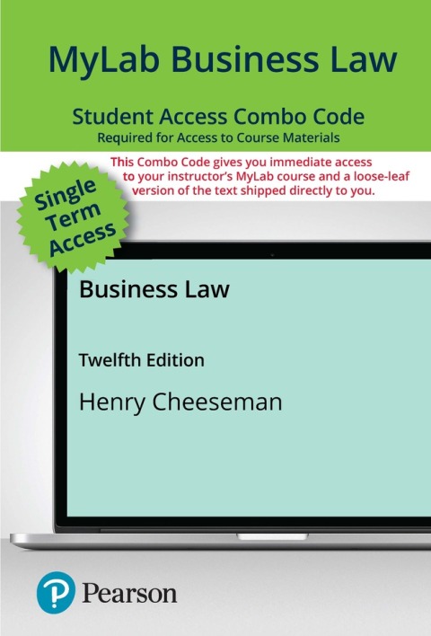 Cover image for book MyLab Business Law with Pearson eText + Print Combo Access Code for Cheeseman's Business Law