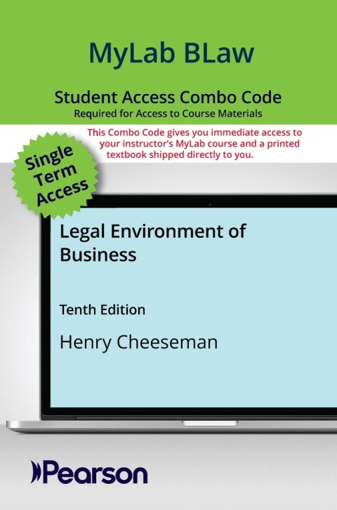Cover image for book MyLab BLaw with Pearson eText + Print Combo Access Code for Legal Environment of Business