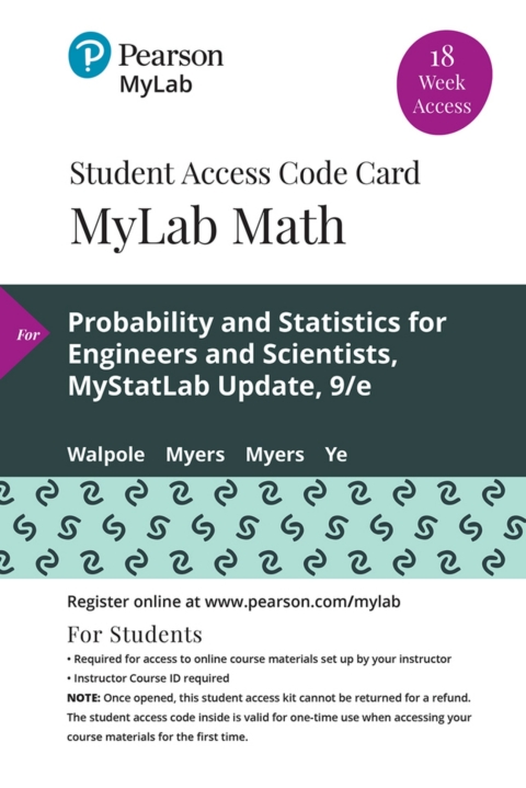 Cover image for book MyLab Statistics with Pearson eText Access Code (18 Weeks) for Probability & Statistics for Engineers & Scientists, Updated Edition