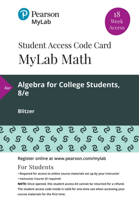 Cover image for book MyLab Math with Pearson eText (up to 18 weeks) Access Code for Algebra for College Students