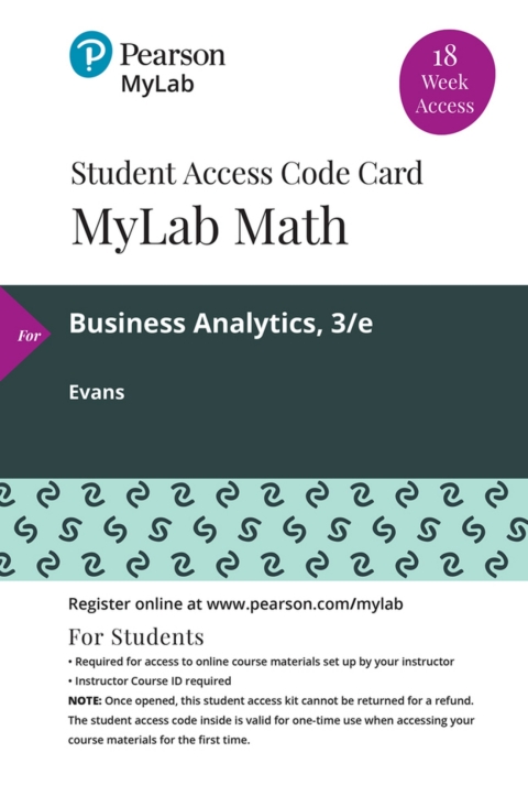 Cover image for book MyLab Statistics with Pearson eText Access Code (18 Weeks) for Business Analytics