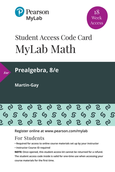 Cover image for book MyLab Math with Pearson eText Access Code (18 Weeks) for Prealgebra