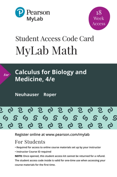 Cover image for book MyLab Math with Pearson eText Access Code (18 Weeks) for Calculus for Biology and Medicine