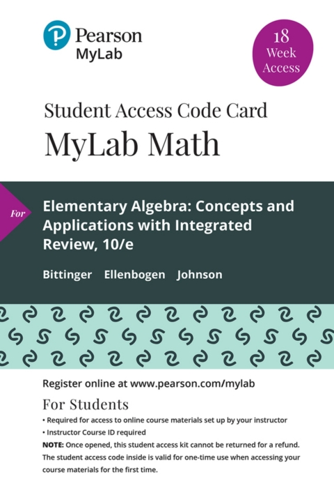 Cover image for book MyLab Math with Pearson eText (up to 18-weeks) Access Code for Elementary Algebra: Concepts and Applications with Integrated Review