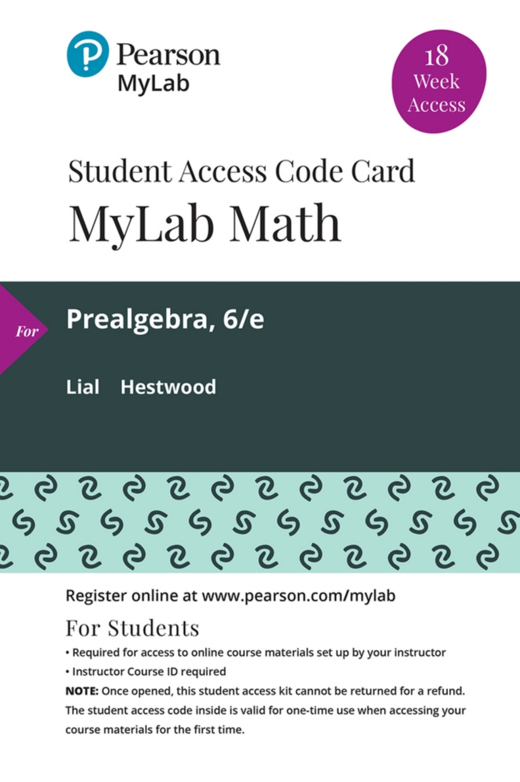 Online Resource MyLab Math with Pearson eText Access Code for Prealgebra; $155.00
