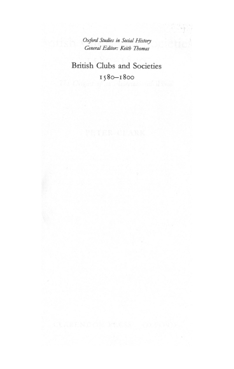 Cover image for book British Clubs and Societies 1580-1800