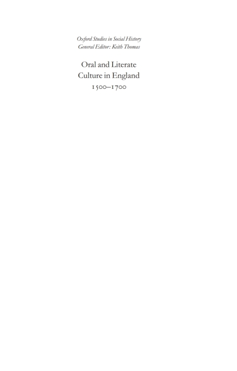 Cover image for book Oral and Literate Culture in England, 1500-1700