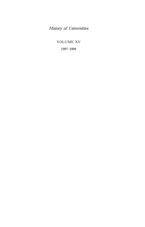 Cover image for book History of Universities: Volume XV: 1997-1999