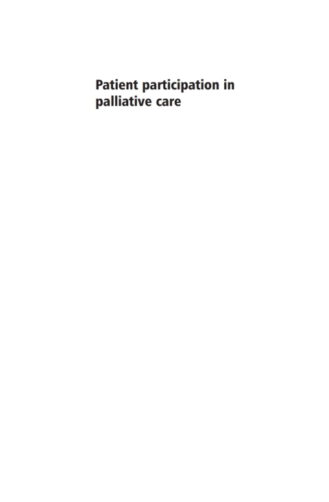 Cover image for book Patient Participation in Palliative Care