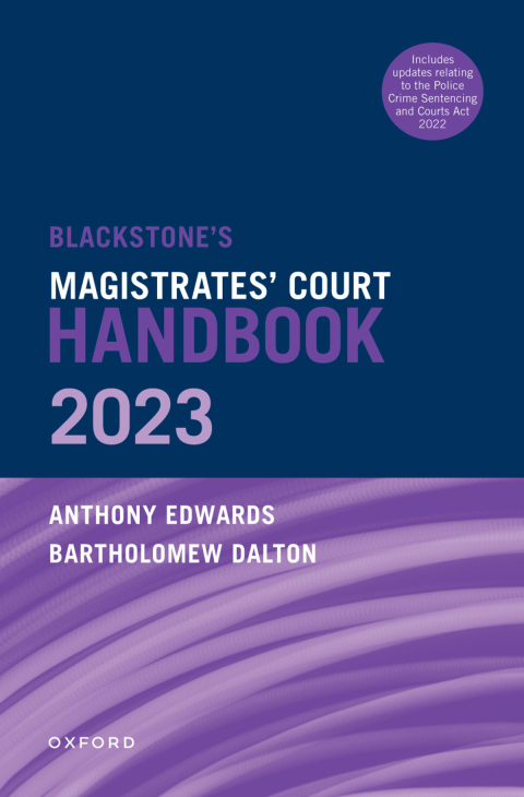 Cover image for book Blackstone's Magistrates' Court Handbook 2023
