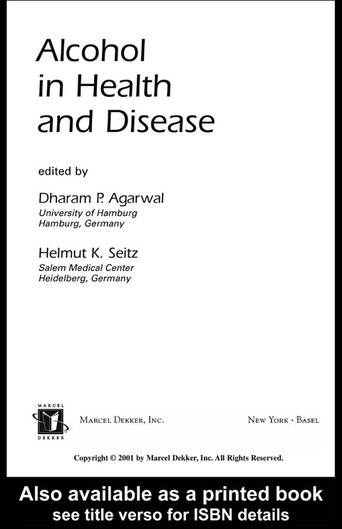 Cover image for book Alcohol in Health and Disease