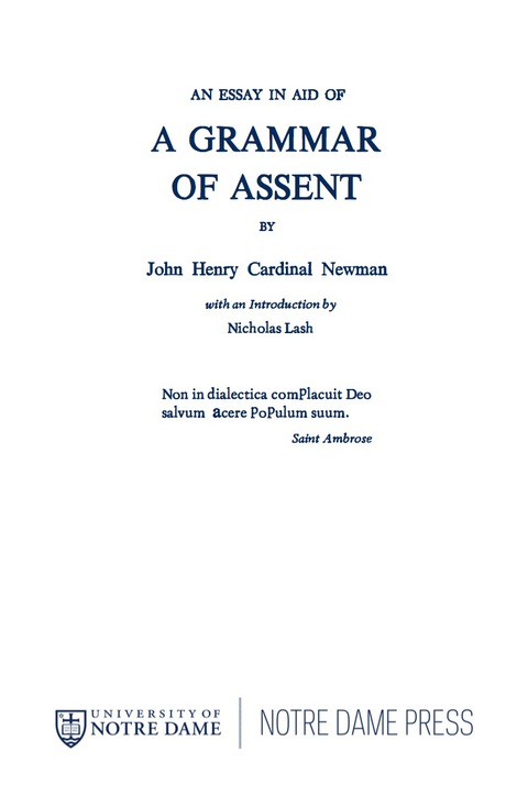 Cover image for book Essay in Aid of A Grammar of Assent, An