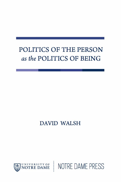 Cover image for book Politics of the Person as the Politics of Being