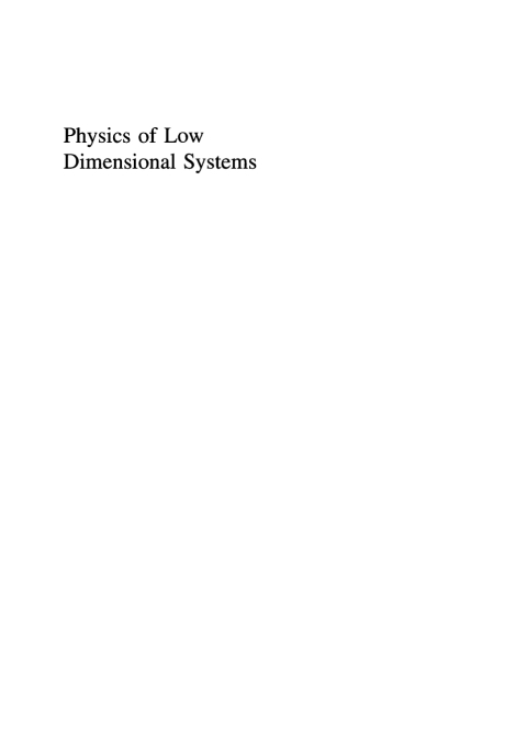 Cover image for book Physics of Low Dimensional Systems