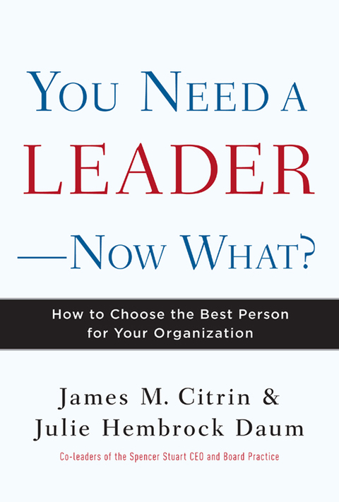 Cover image for book You Need a Leader--Now What?