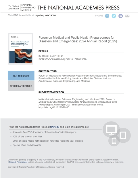 Cover image for book Forum on Medical and Public Health Preparedness for Disasters and Emergencies