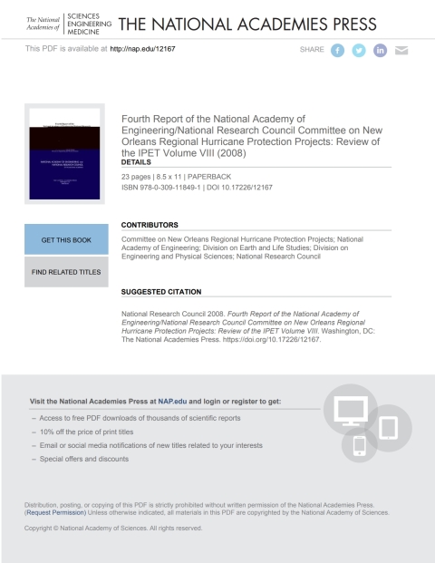 Cover image for book Fourth Report of the National Academy of Engineering/National Research Council Committee on New Orleans Regional Hurricane Protection Projects