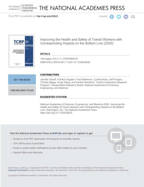 Cover image for book Improving the Health and Safety of Transit Workers with Corresponding Impacts on the Bottom Line