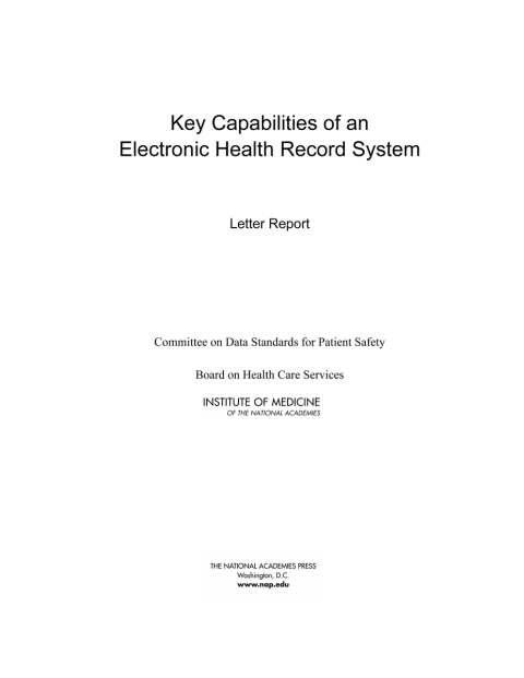 Cover image for book Key Capabilities of an Electronic Health Record System