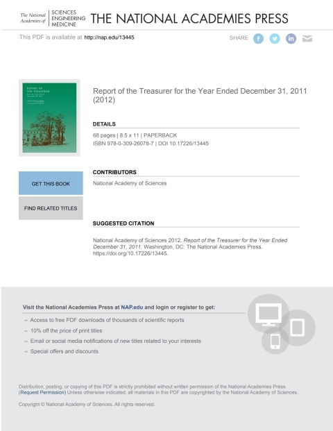 Cover image for book Report of the Treasurer for the Year Ended December 31, 2011