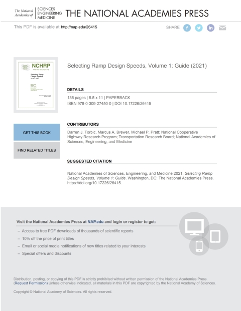 Cover image for book Selecting Ramp Design Speeds, Volume 1: Guide