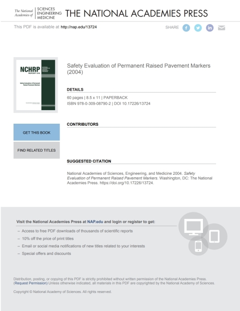 Cover image for book Safety Evaluation of Permanent Raised Pavement Markers