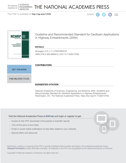 Cover image for book Guideline and Recommended Standard for Geofoam Applications in Highway Embankments