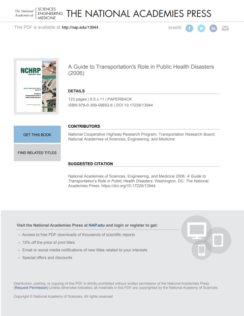 Cover image for book A Guide to Transportation's Role in Public Health Disasters