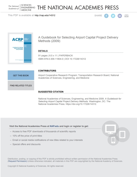 Cover image for book A Guidebook for Selecting Airport Capital Project Delivery Methods
