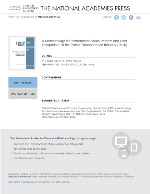 Cover image for book A Methodology for Performance Measurement and Peer Comparison in the Public Transportation Industry
